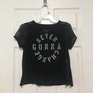 y2k slightly cropped mesh black and white shirt